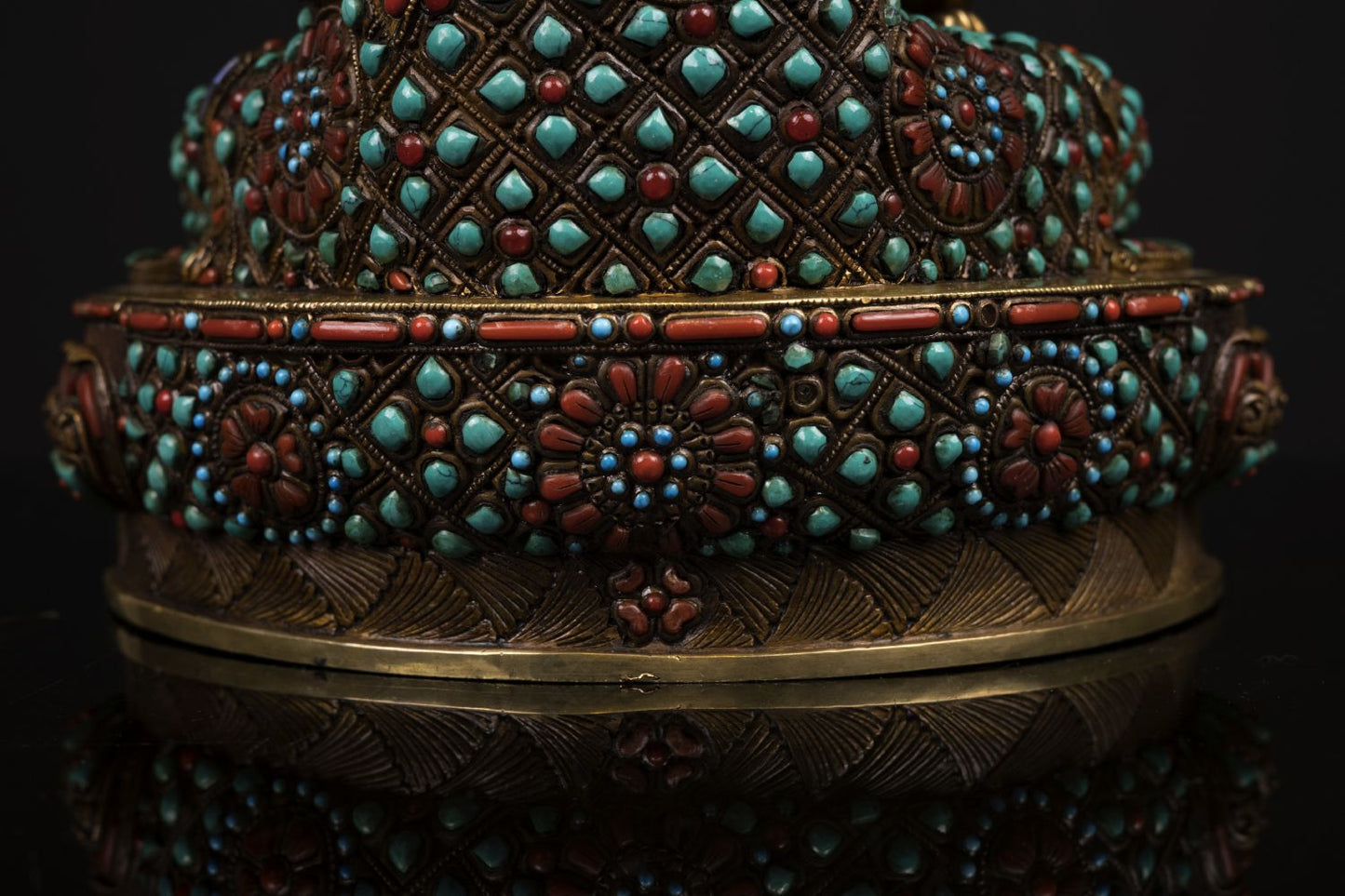 Lord Shakyamuni Buddha Copper Real Stone Turquoise Coral Lapiz Statue Sculpture Figure Nepal free