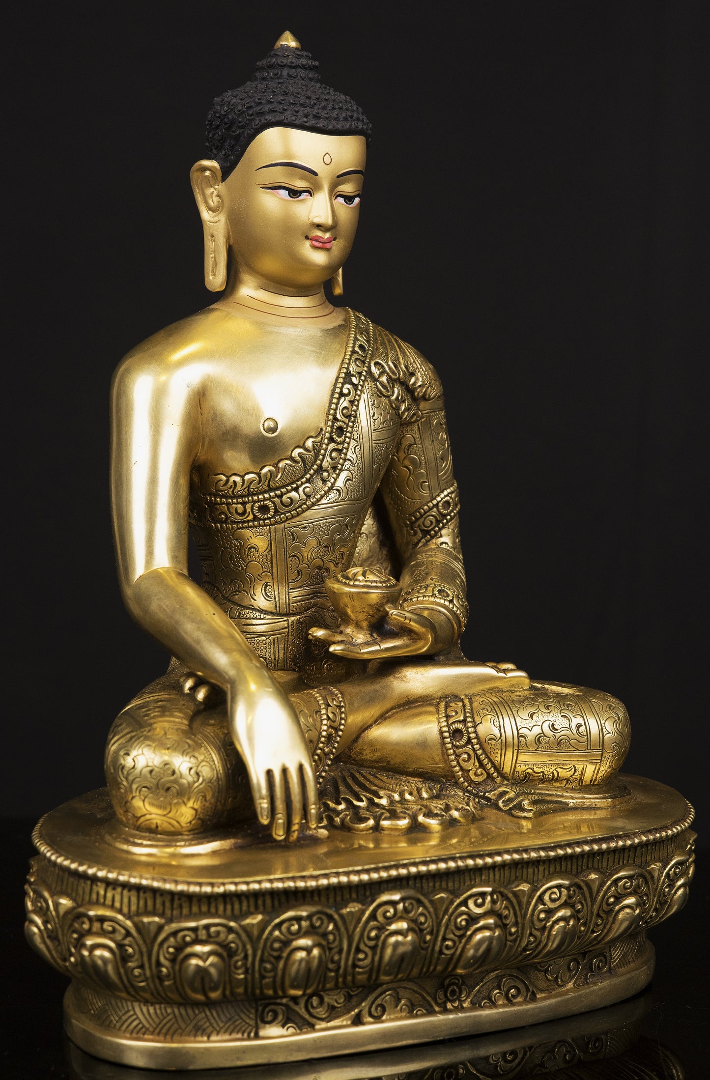 Tibetan Buddhism Lord Shakyamuni Buddha Gold Face Hand Painting Gold Plated Hand Carving Copper Statue Sculpture Figure Nepal free