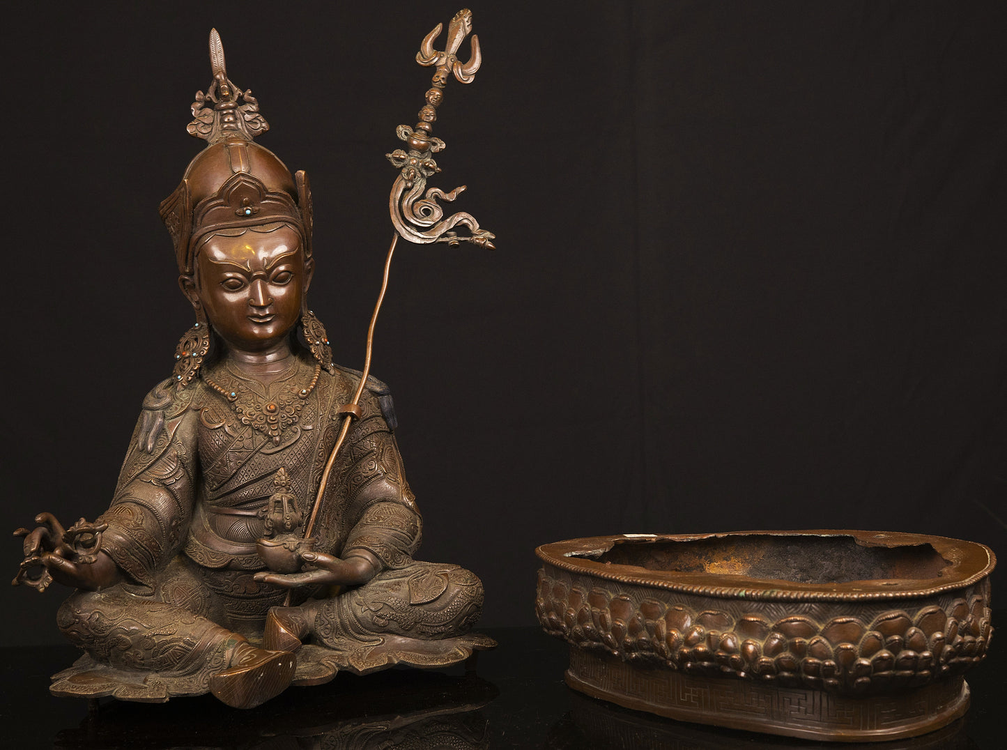 Tibetan Buddhism Guru Rinpoche(Padmasambhava) Oxide Copper Statue Sculpture Figure Nepal free