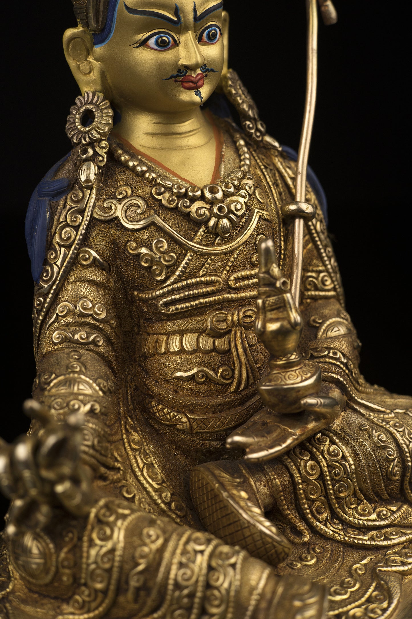 Tibetan Buddhism Guru Rinpoche Padmasambhava Gold Plated Statue Sculpture Figure Nepal free