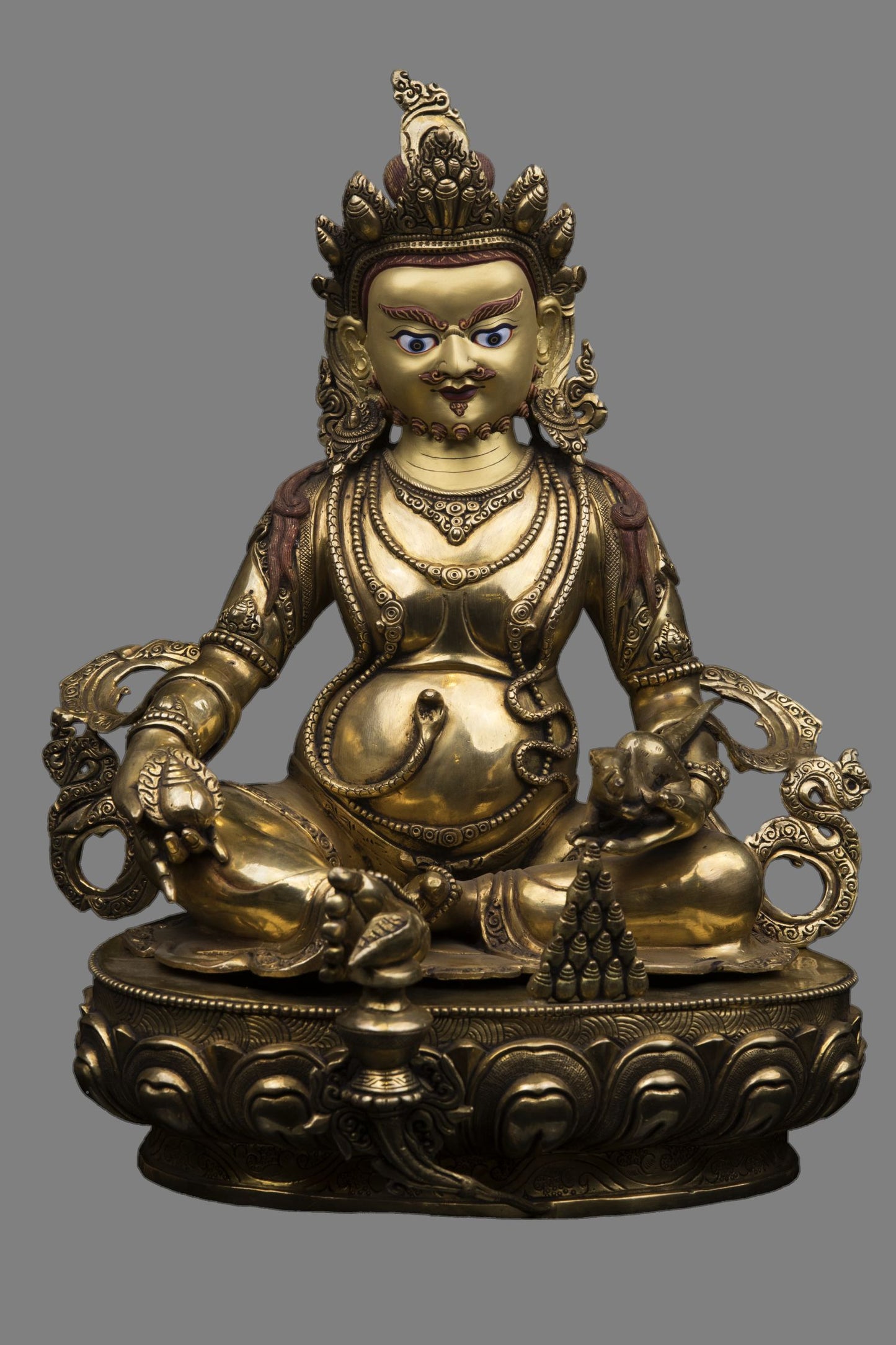 Gold Face Tibetan Buddhism God of Wealth Zambala Jambala Kuber Copper Statue Sculpture Figure Nepal free