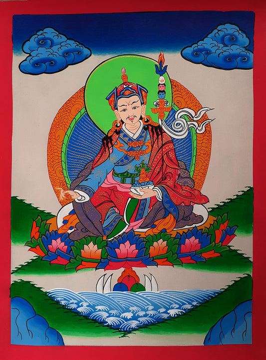 Tibetan Buddhism 36 cm Guru Rinpoche Padmasambhava Hand Paint Thangka Painting Nepal free
