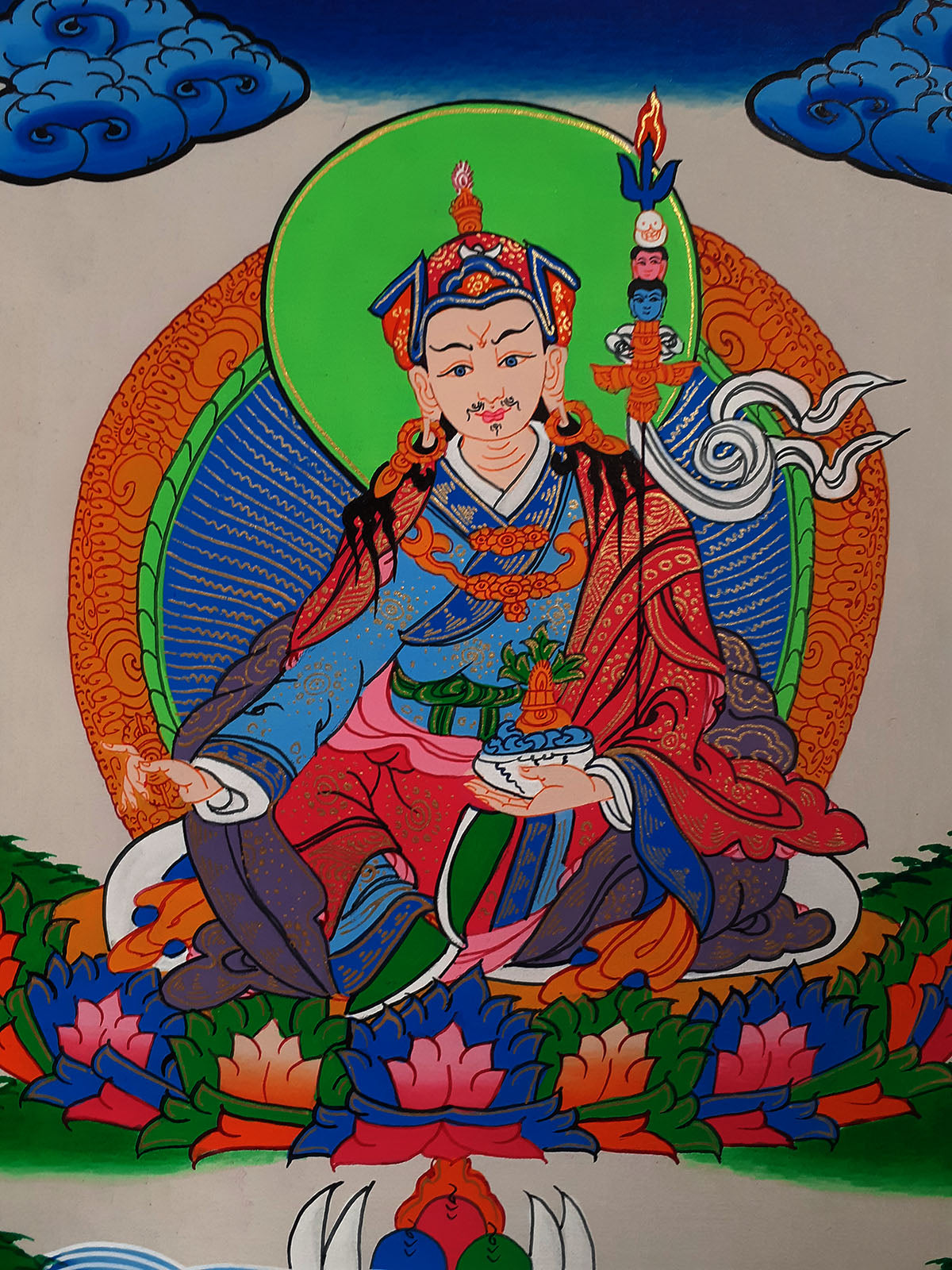 Tibetan Buddhism 36 cm Guru Rinpoche Padmasambhava Hand Paint Thangka Painting Nepal free