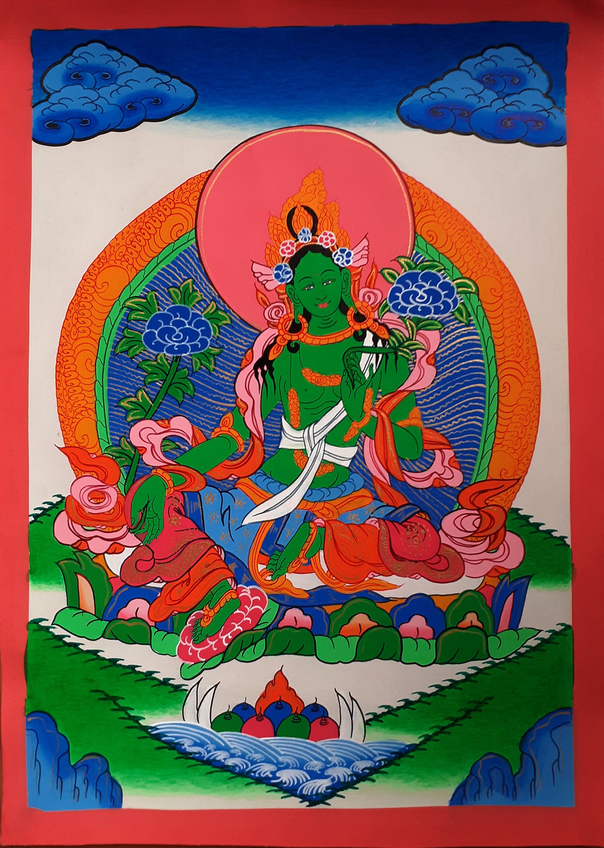 Tibetan Buddhism Goddess Green Tara Rupa Hand Painting Thangka Nepal free