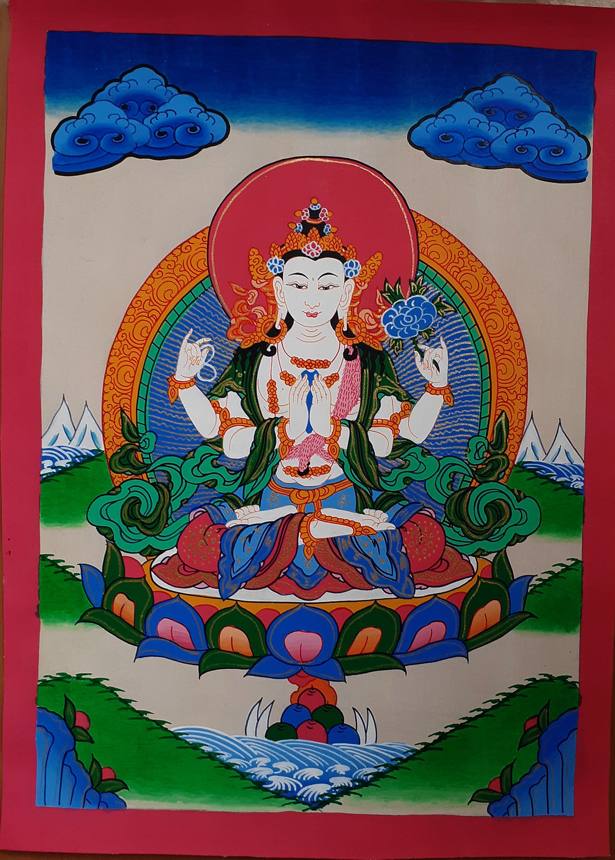 Tibetan Buddhism Lord Chenrezig (Khacheri) Lama Hand Painting Thangka Nepal free
