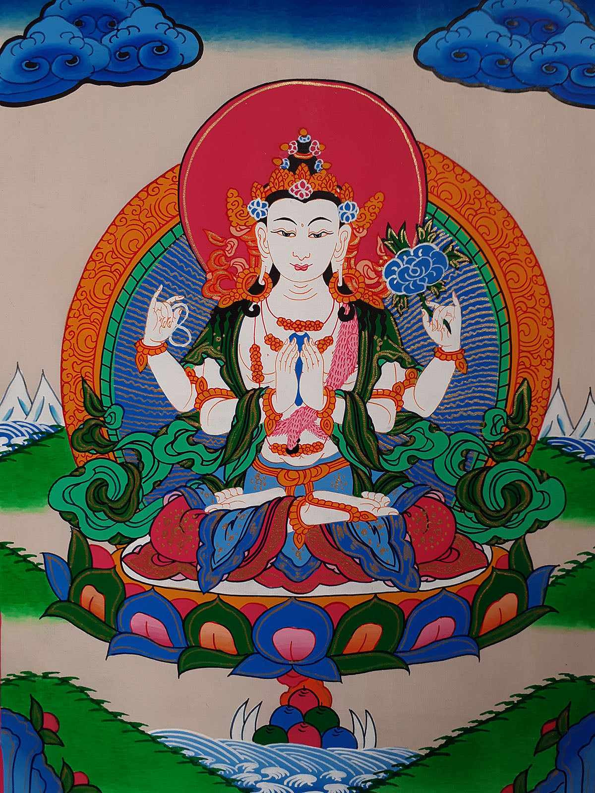 Tibetan Buddhism Lord Chenrezig (Khacheri) Lama Hand Painting Thangka Nepal free