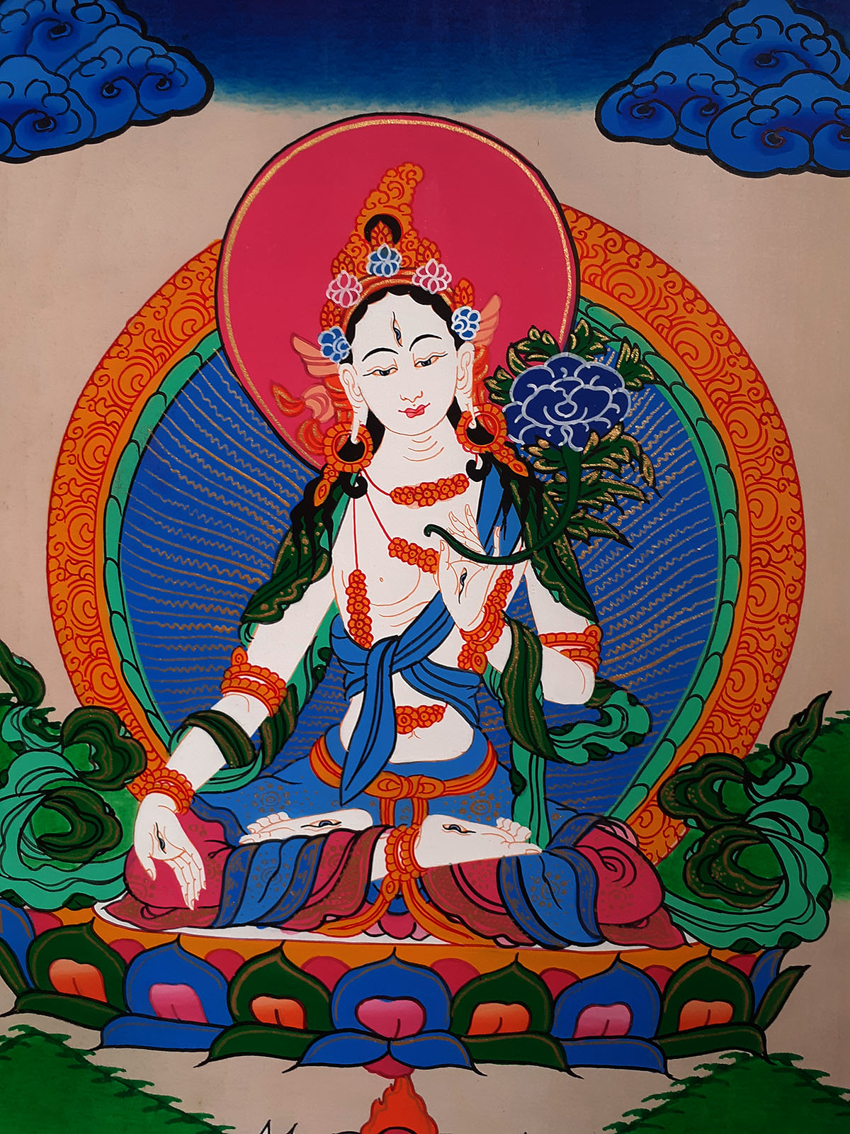 Tibetan Buddhism 36 cm Goddess White Tara Rupa Hand Painting Thangka Nepal free