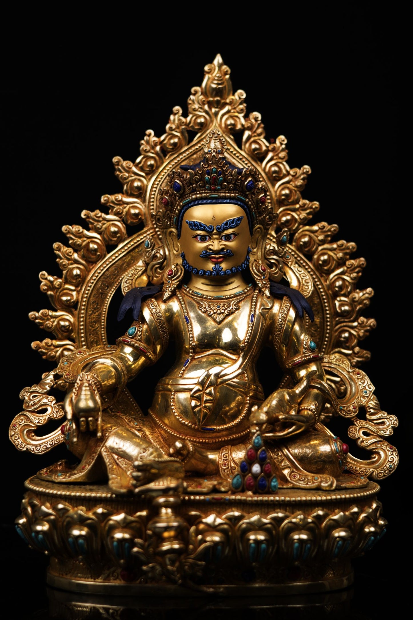 Tibetan Gold Face God of Wealth Zambala Jambala Kuber Copper Statue Sculpture Figure Nepal free