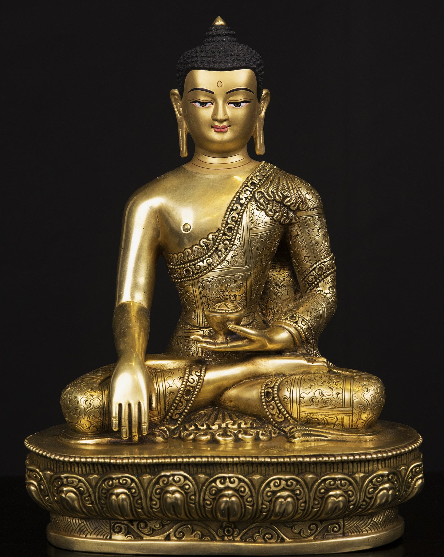 Tibetan Buddhism Lord Shakyamuni Buddha Gold Face Hand Painting Gold Plated Hand Carving Copper Statue Sculpture Figure Nepal free