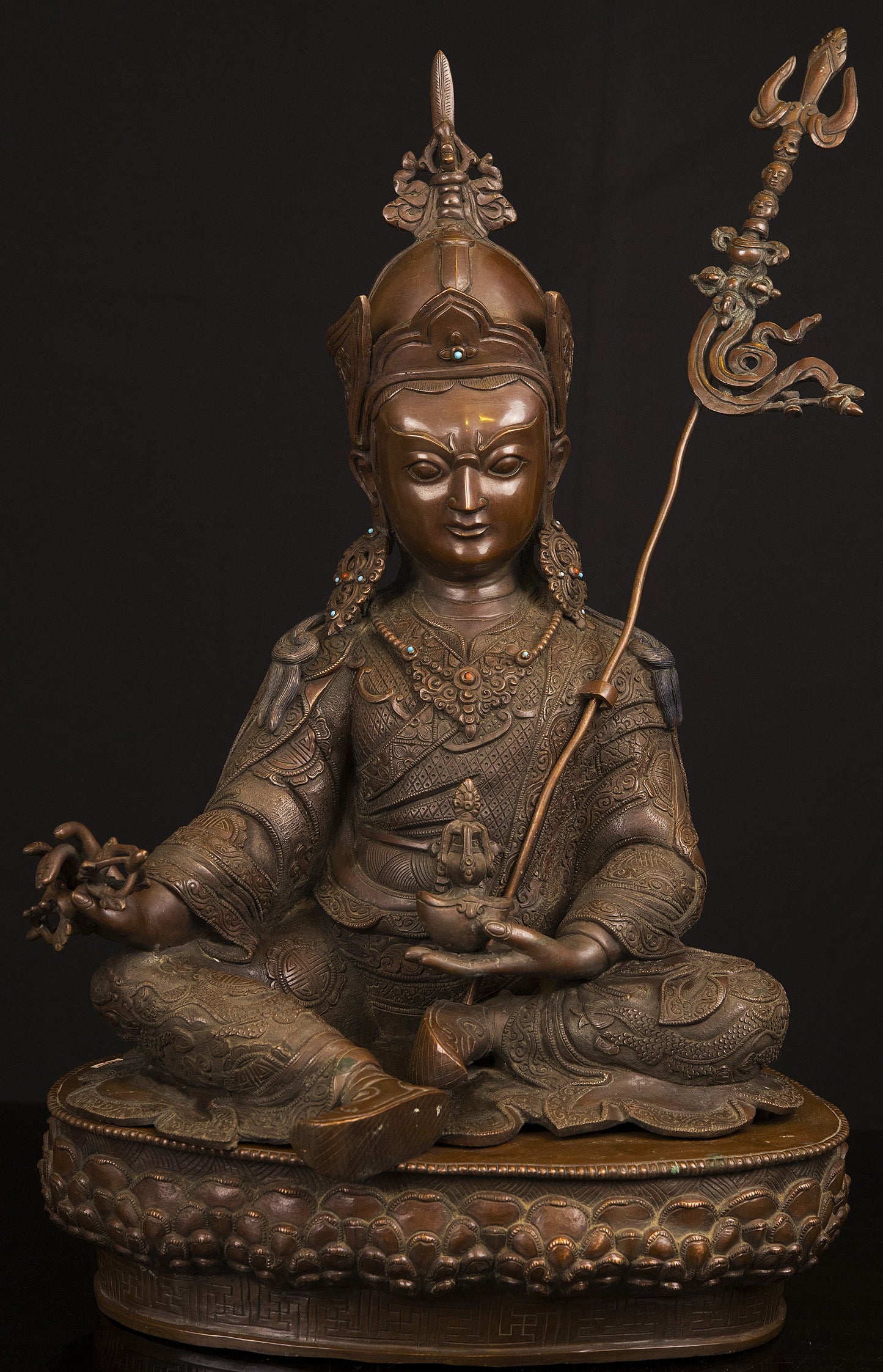 Tibetan Buddhism Guru Rinpoche(Padmasambhava) Oxide Copper Statue Sculpture Figure Nepal free