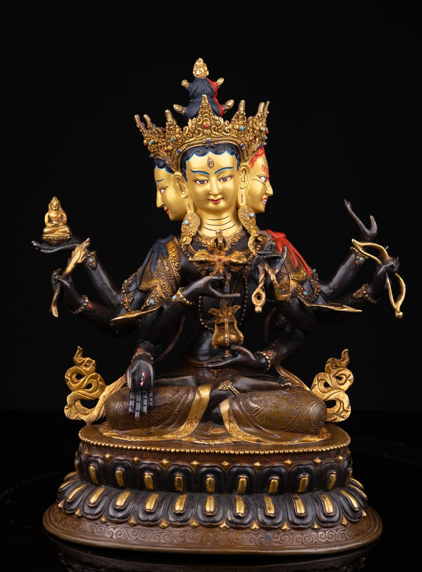24K Gold Face Hand Painting Tibetan Buddhism Namgyal Namgyalma Ushnishavijaya Oxide Copper Statue Sculpture Nepal free