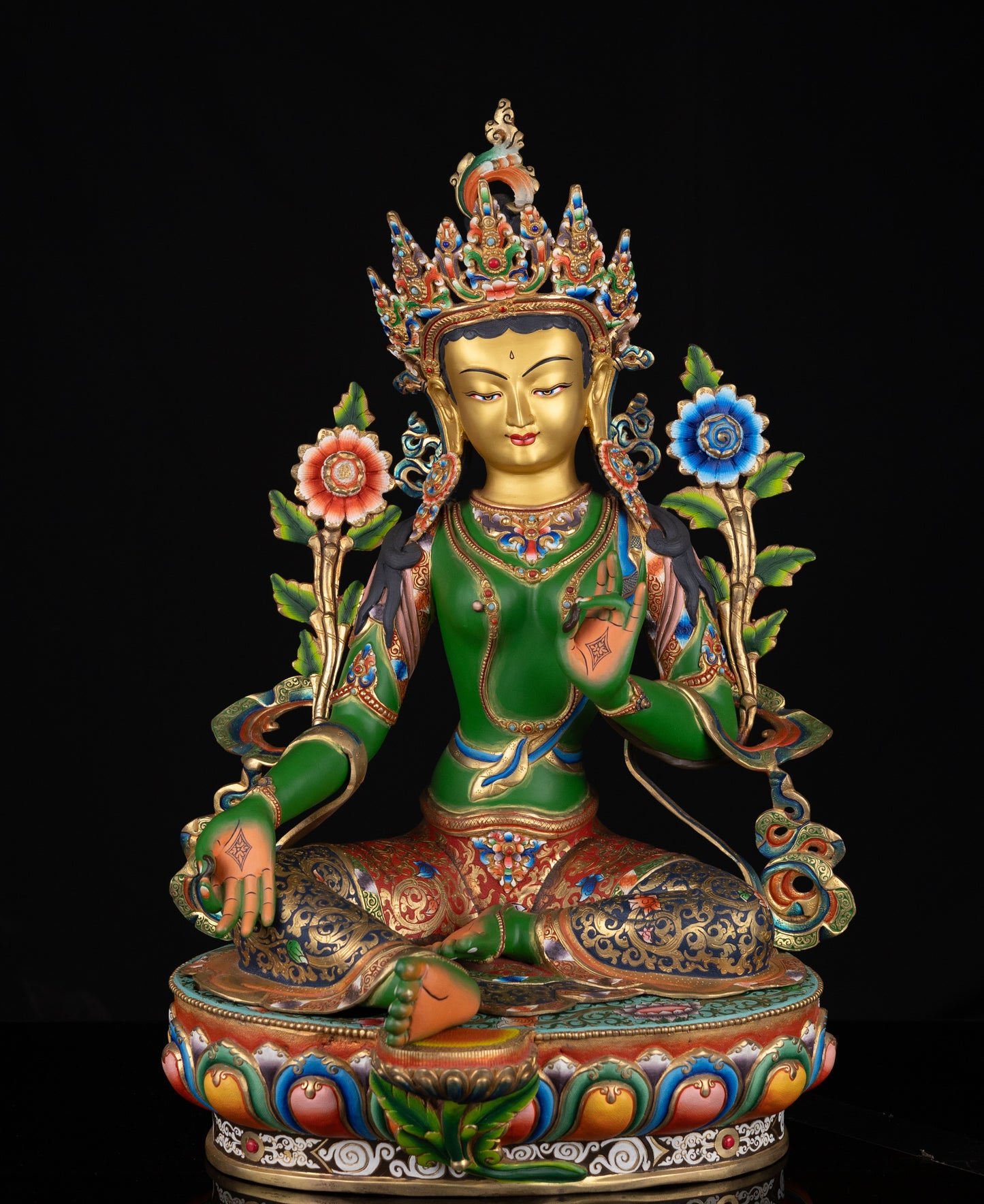 Tibetan Buddhism Gold Face Goddess Green Tara Rupa Dolma Dolma Jongma Hand Painting Color Copper Statue Sculpture Figure Nepal free