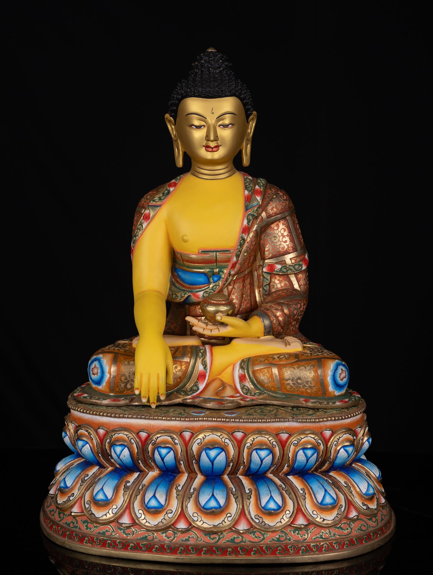 Tibetan Buddhism Gold Face Paint Lord Shakyamuni Buddha Hand Craved Yellow Multi-color Copper Statue Sculpture Figure Nepal free