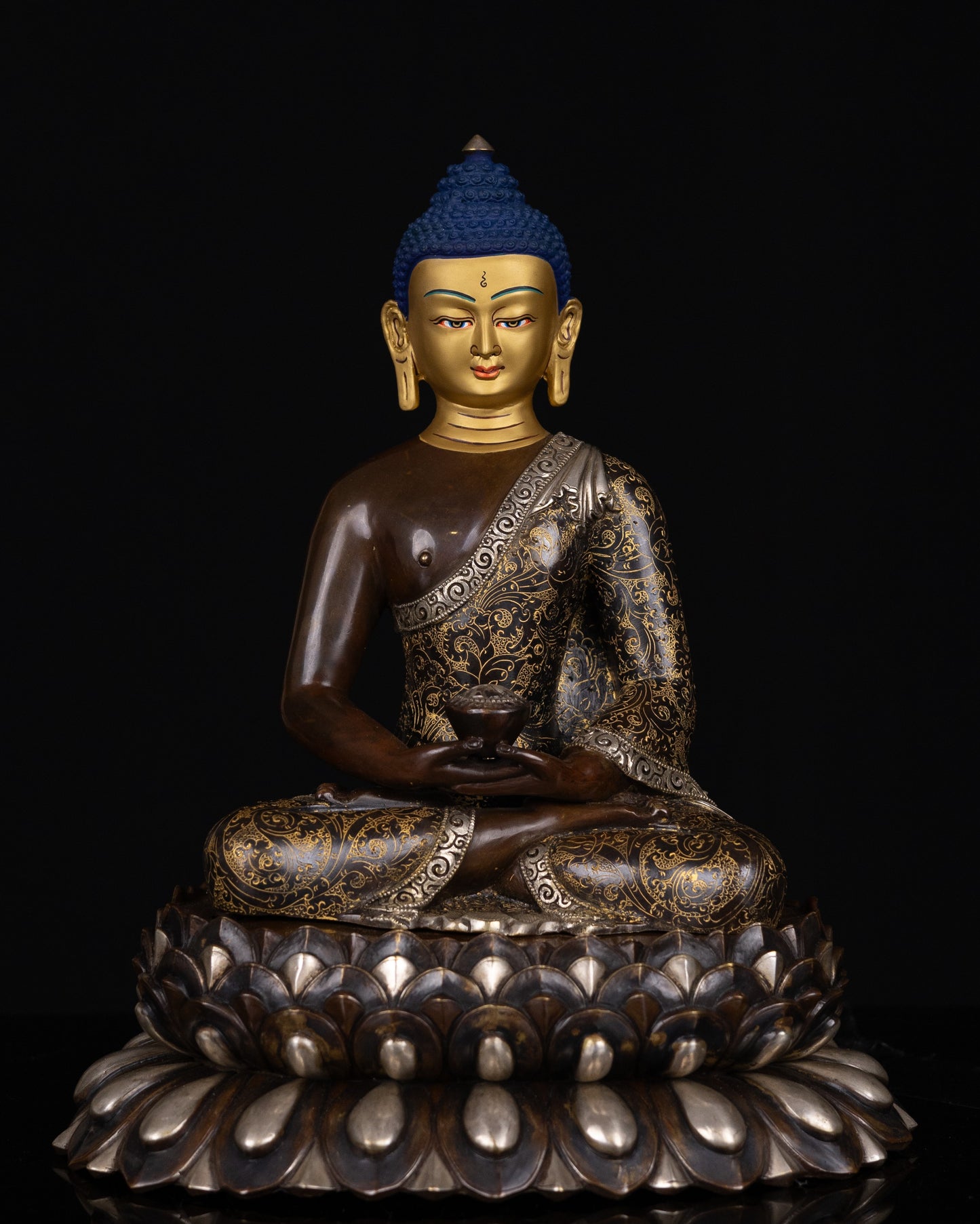 Tibetan Buddhism Gold Face Hand Paint Lord Amitabha Buddha Opakme Silver Oxide Copper Hand Craved Statue Sculpture Figure Nepal free