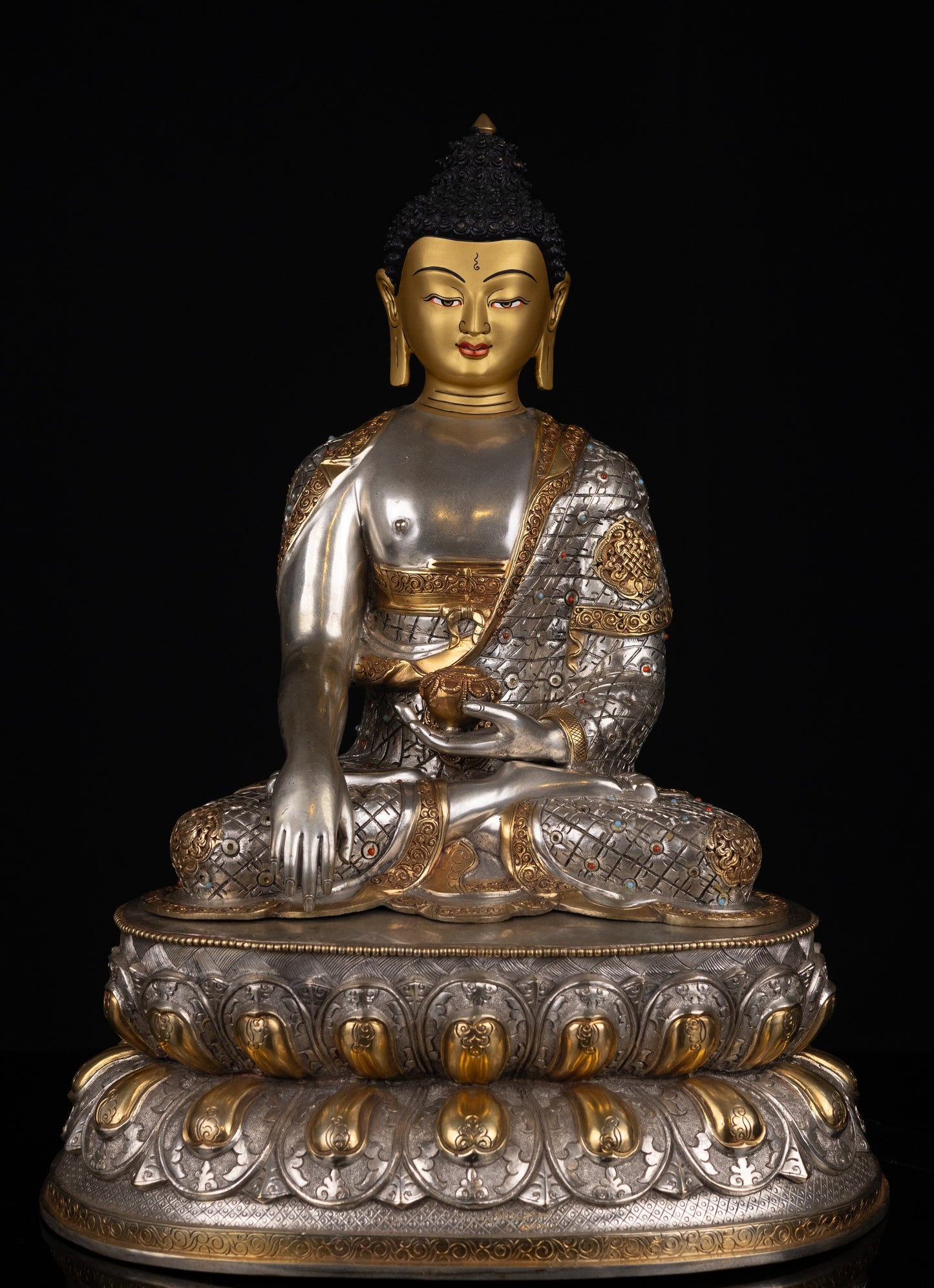 Tibetan Buddhism Gold Face Painting Lord Shakyamuni Buddha Shakya Hand Craved Gold Silver Plated Copper Statue Sculpture Figure Nepal free