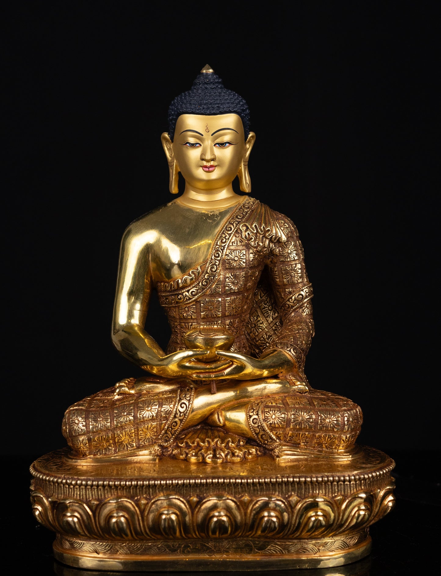 Tibetan Buddhism Gold Face Lord Shakyamuni Buddha Shakya Hand Craved Gold-Plated Copper Statue Sculpture Figure Nepal free