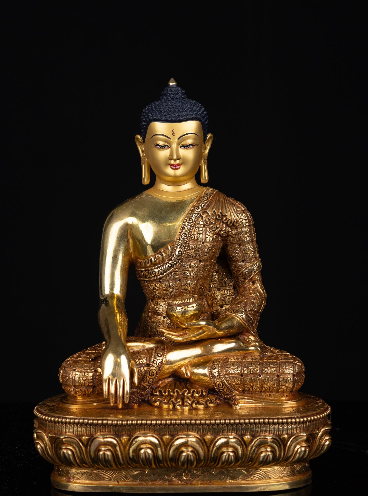 Tibetan Buddhism Gold Face Lord Shakyamuni Buddha Shakya Hand Craved Gold-Plated Copper Statue Sculpture Figure Nepal free