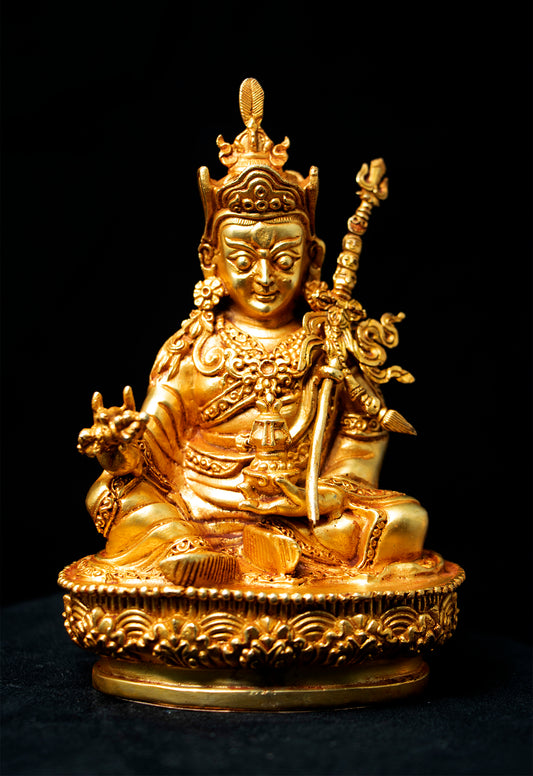 Tibetan Buddhism Guru Rinpoche Padmasambhava Gold Plated Statue Sculpture Figure Nepal free