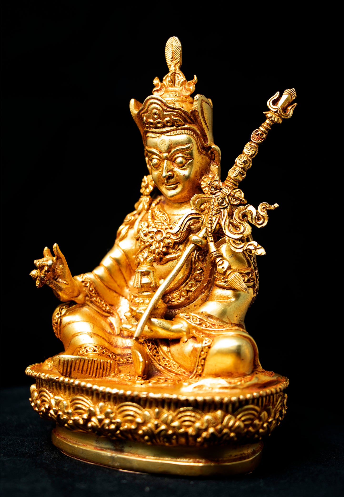 Tibetan Buddhism Guru Rinpoche Padmasambhava Gold Plated Statue Sculpture Figure Nepal free