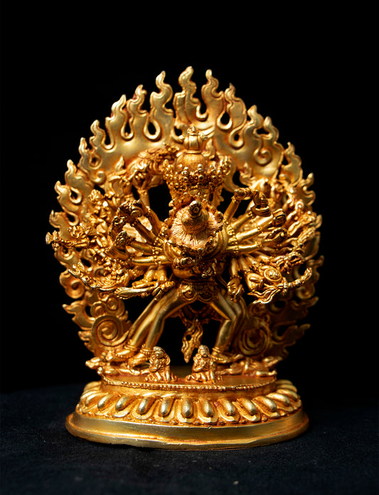 Tibetan Buddhism Wrathful Deity Lord Kalachakra with Consort Gold Plated Copper Statue Sculpture Figure Nepal free