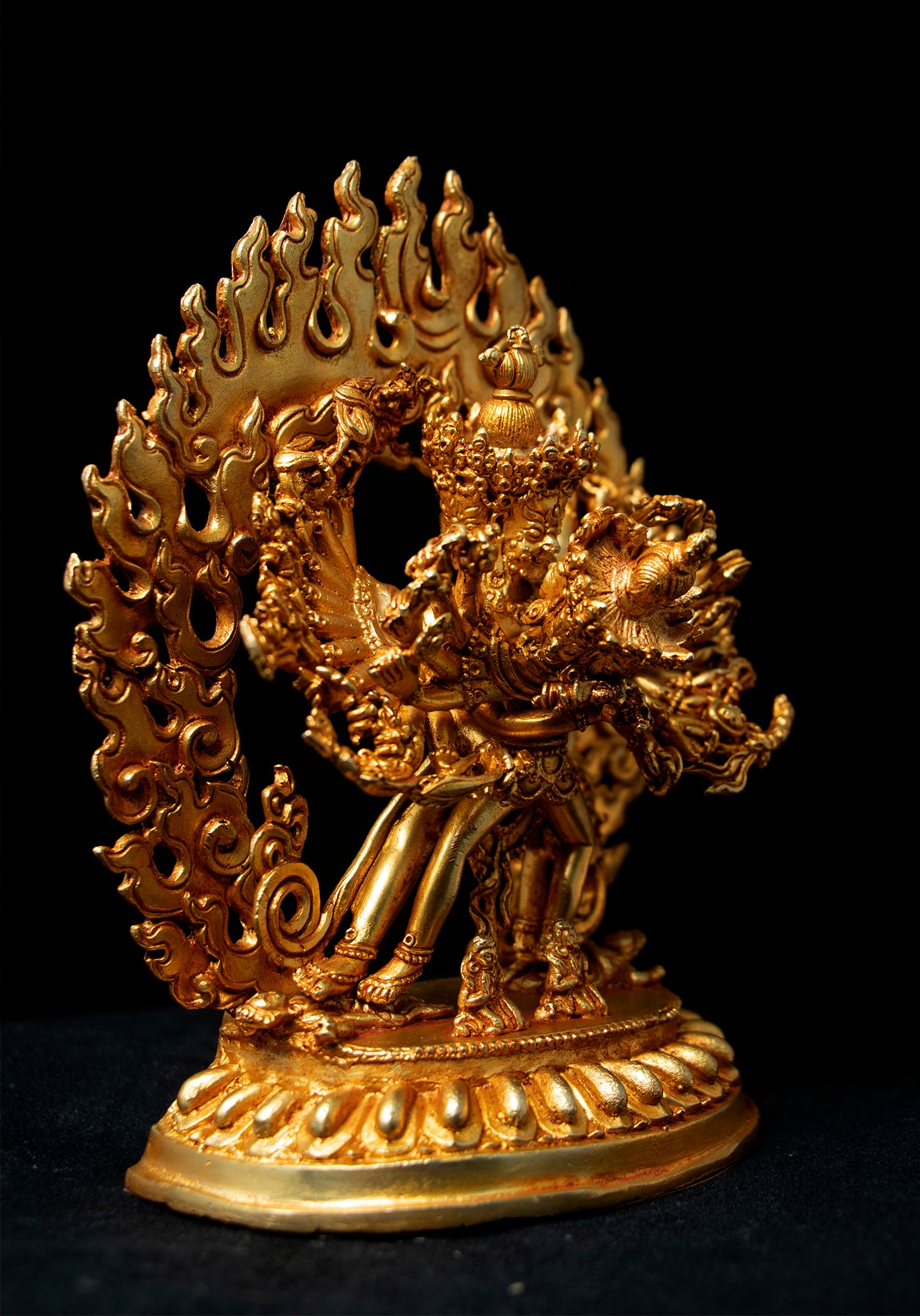 Tibetan Buddhism Wrathful Deity Lord Kalachakra with Consort Gold Plated Copper Statue Sculpture Figure Nepal free
