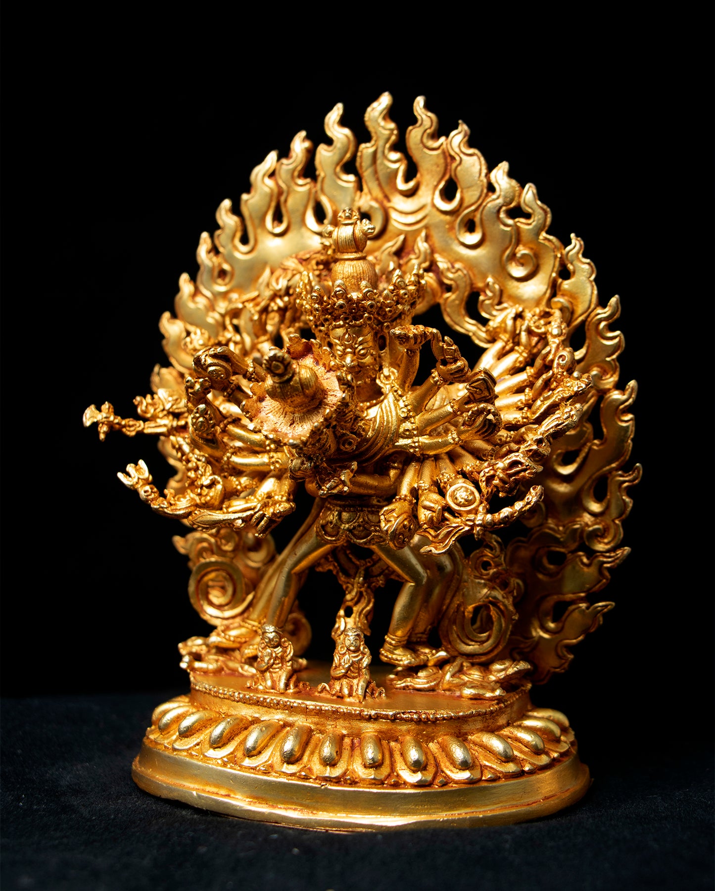 Tibetan Buddhism Wrathful Deity Lord Kalachakra with Consort Gold Plated Copper Statue Sculpture Figure Nepal free