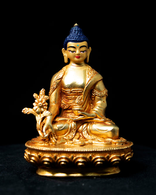 Tibetan Buddhism Gold Face Hand Painting Lord Medicine Buddha Gold Plated Copper Statue Sculpture Figure Nepal free