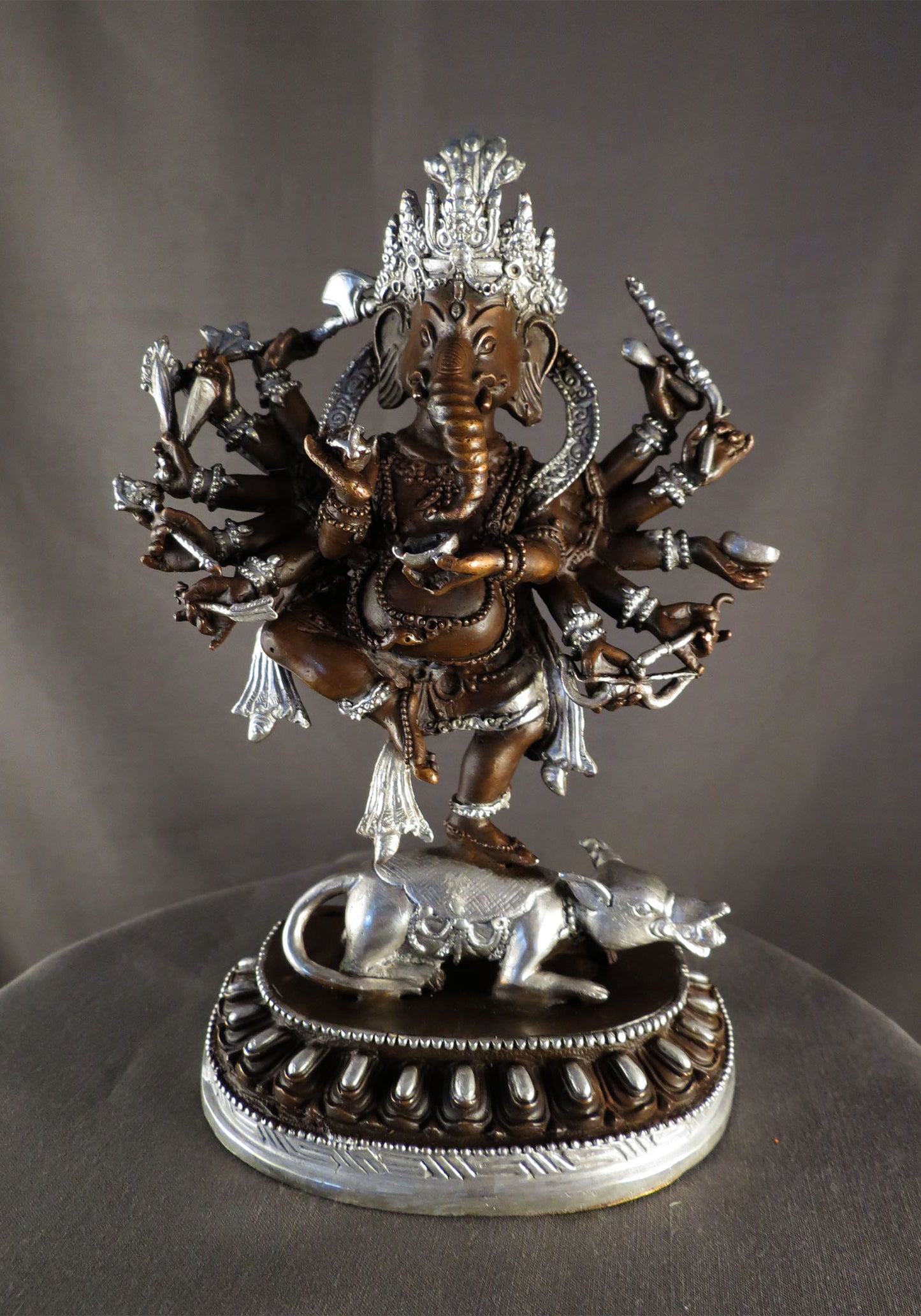 12 Hands Dancing Lord Ganesha Ganesh Silver Oxide Copper Sculpture Statue Figure free