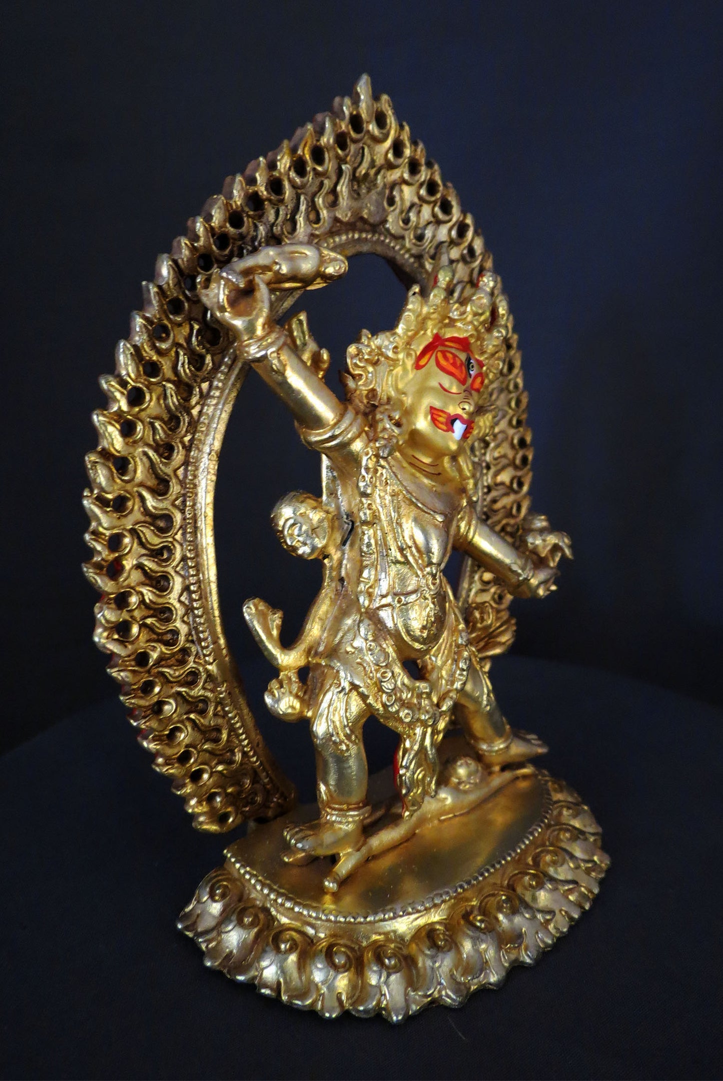 Tibetan Buddhism Gold Face Hand painting Wrathful Deity Ekajata Ekajati Gold Plated Copper Statue