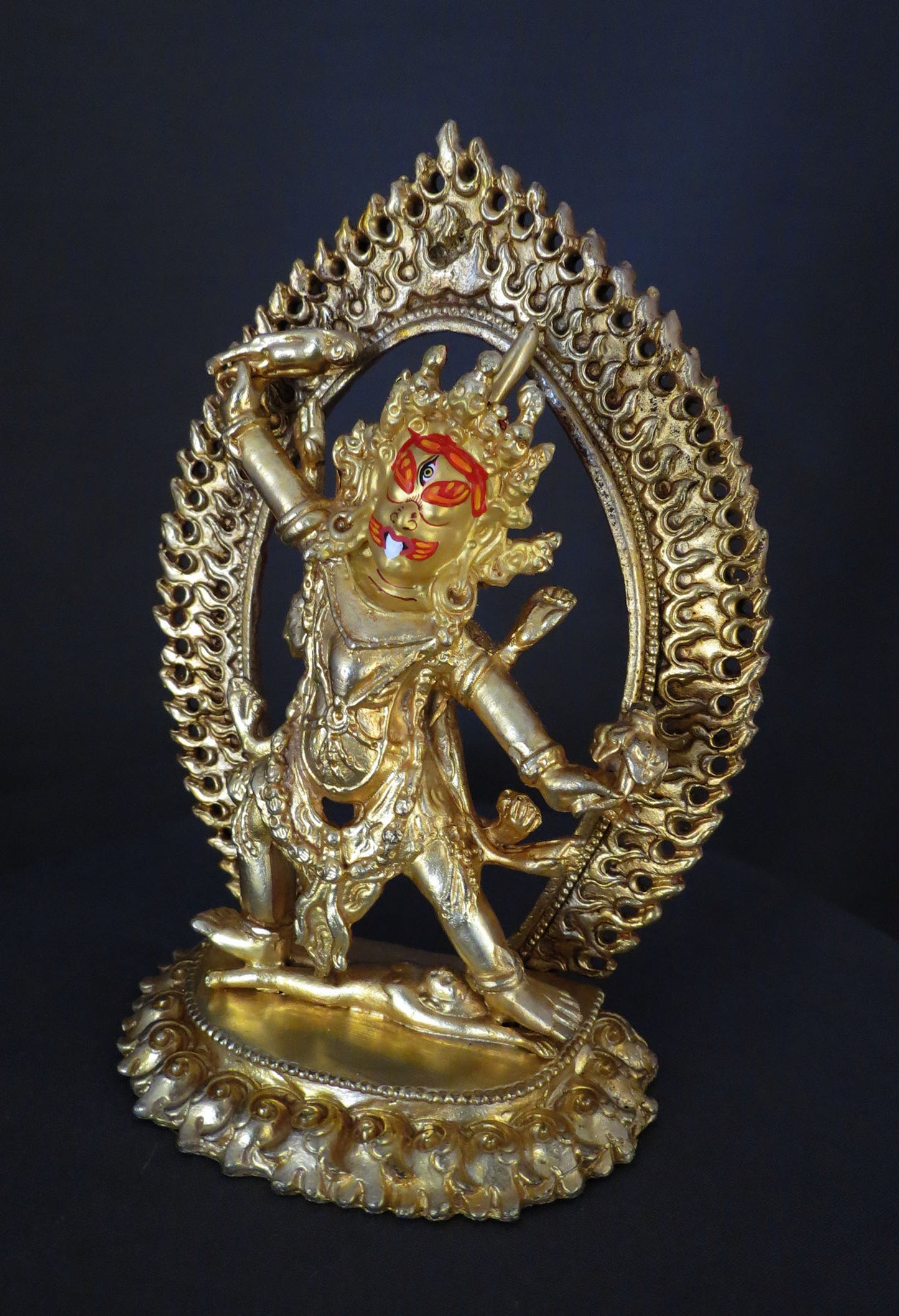 Tibetan Buddhism Gold Face Hand painting Wrathful Deity Ekajata Ekajati Gold Plated Copper Statue