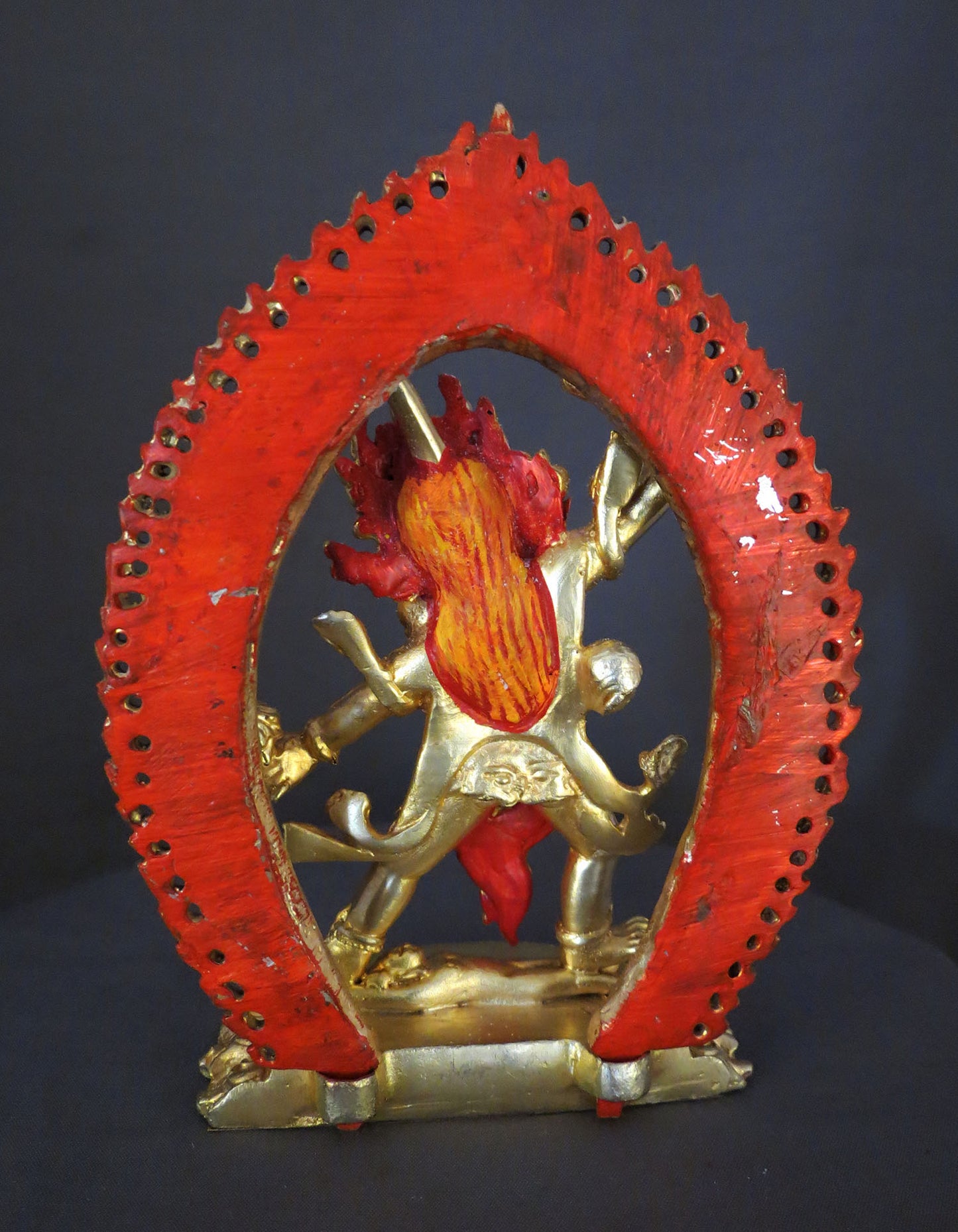 Tibetan Buddhism Gold Face Hand painting Wrathful Deity Ekajata Ekajati Gold Plated Copper Statue