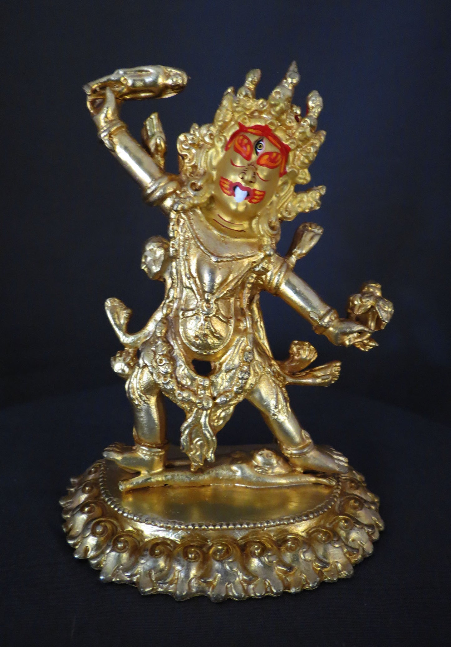 Tibetan Buddhism Gold Face Hand painting Wrathful Deity Ekajata Ekajati Gold Plated Copper Statue