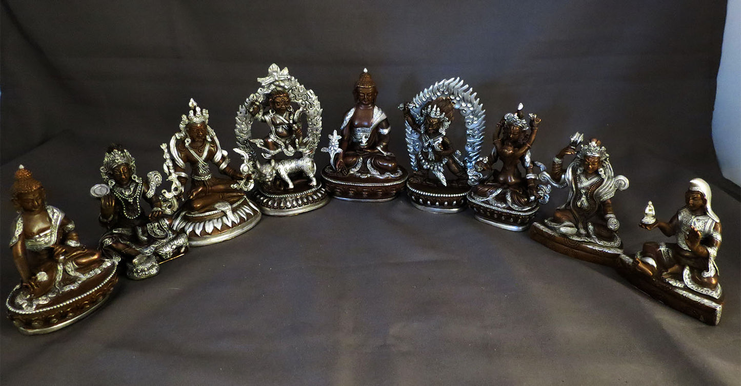 Tibetan Buddhism Eight Manifestations of Guru Silver Oxide Copper Statue Sculpture Nepal