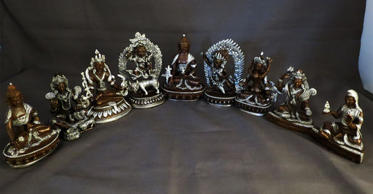 Tibetan Buddhism Eight Manifestations of Guru Silver Oxide Copper Statue Sculpture Nepal