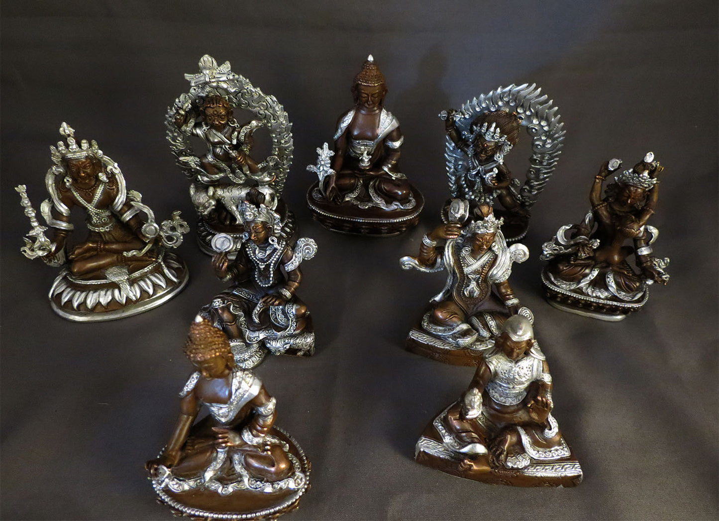Tibetan Buddhism Eight Manifestations of Guru Silver Oxide Copper Statue Sculpture Nepal