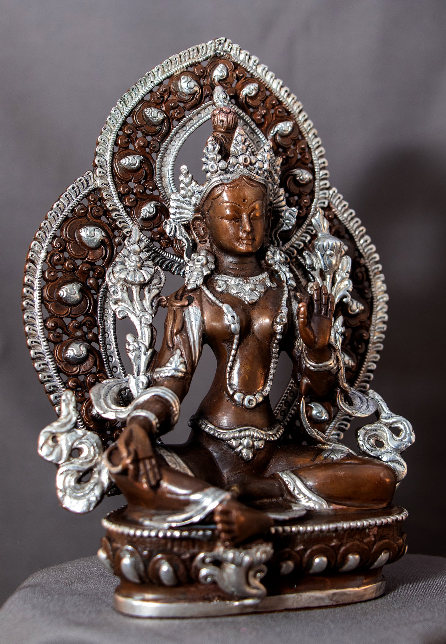 Tibetan Buddhism 15 cm Goddess Green Tara Rupa Silver Oxide Statue Copper Sculpture Figure Nepal free