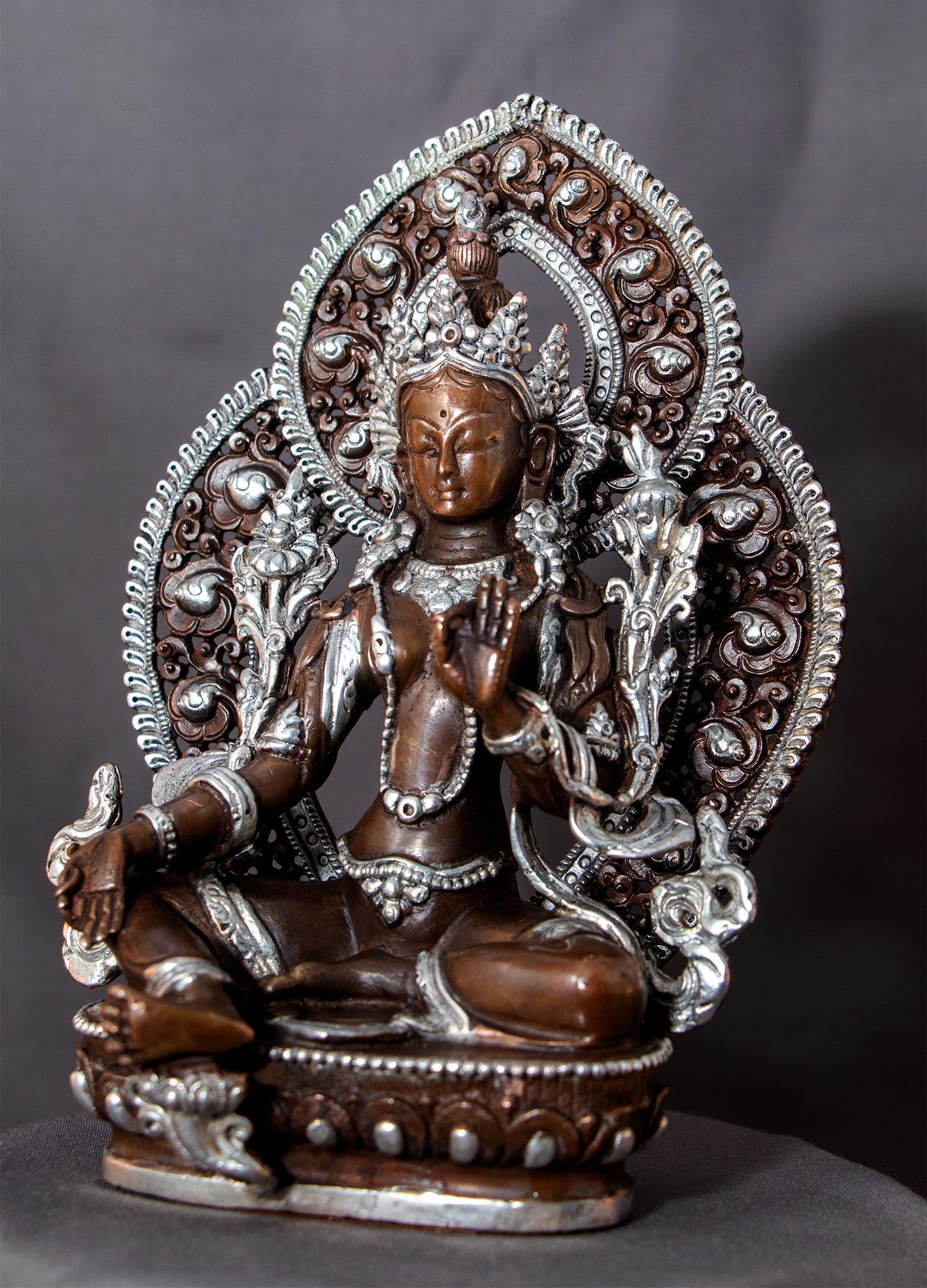 Tibetan Buddhism 15 cm Goddess Green Tara Rupa Silver Oxide Statue Copper Sculpture Figure Nepal free