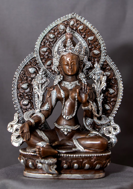 Tibetan Buddhism 15 cm Goddess Green Tara Rupa Silver Oxide Statue Copper Sculpture Figure Nepal free