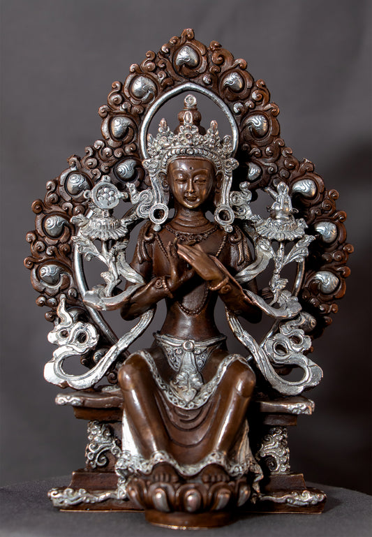 Tibetan Buddhism Lord Maitreya Buddha Silver Oxide Copper Statue Sculpture Figure Nepal free