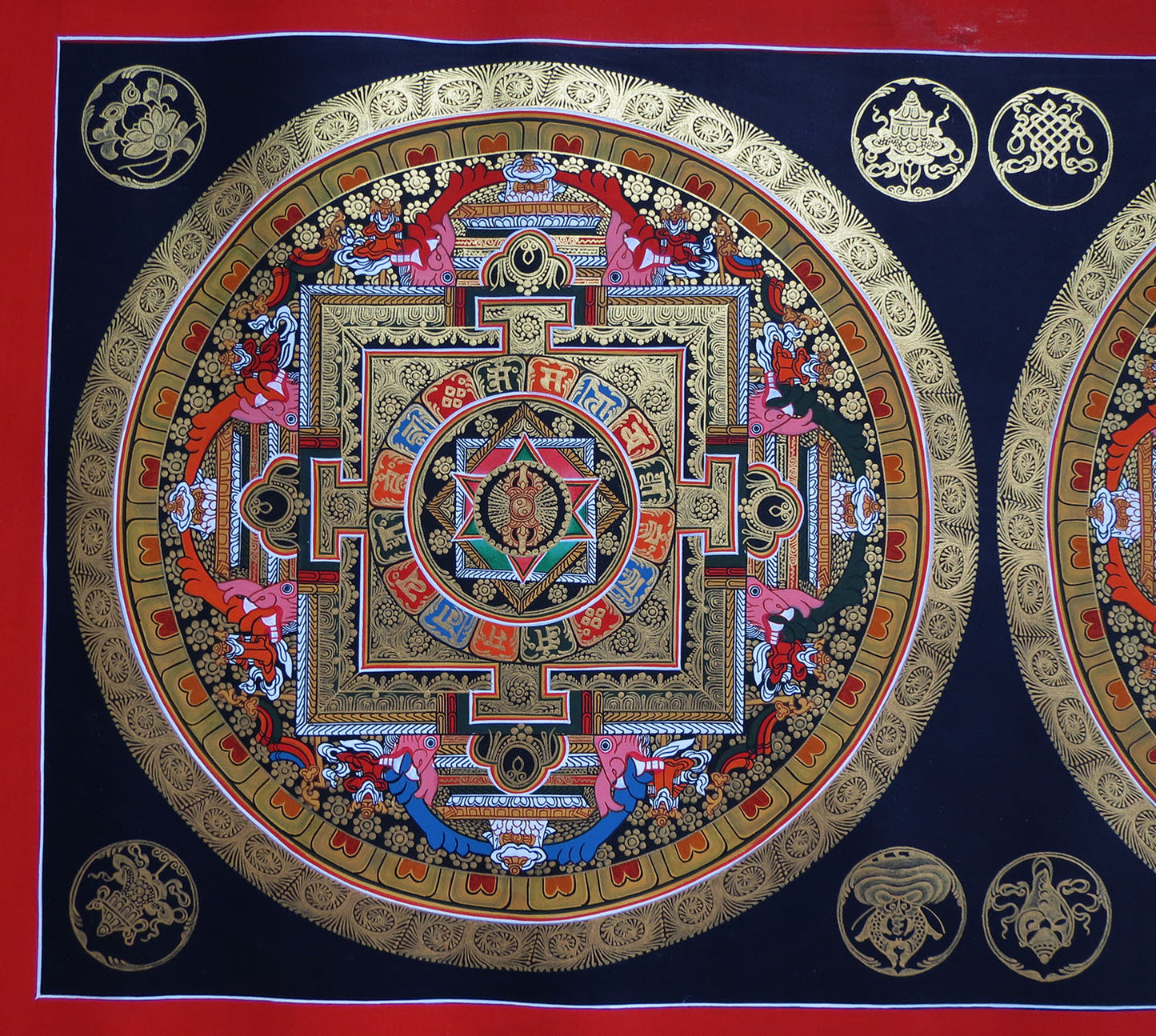 Tibetan Buddhism 8 Auspicious Lucky Sign Om Mantra Ritual Mandala Hand Painting Thangka