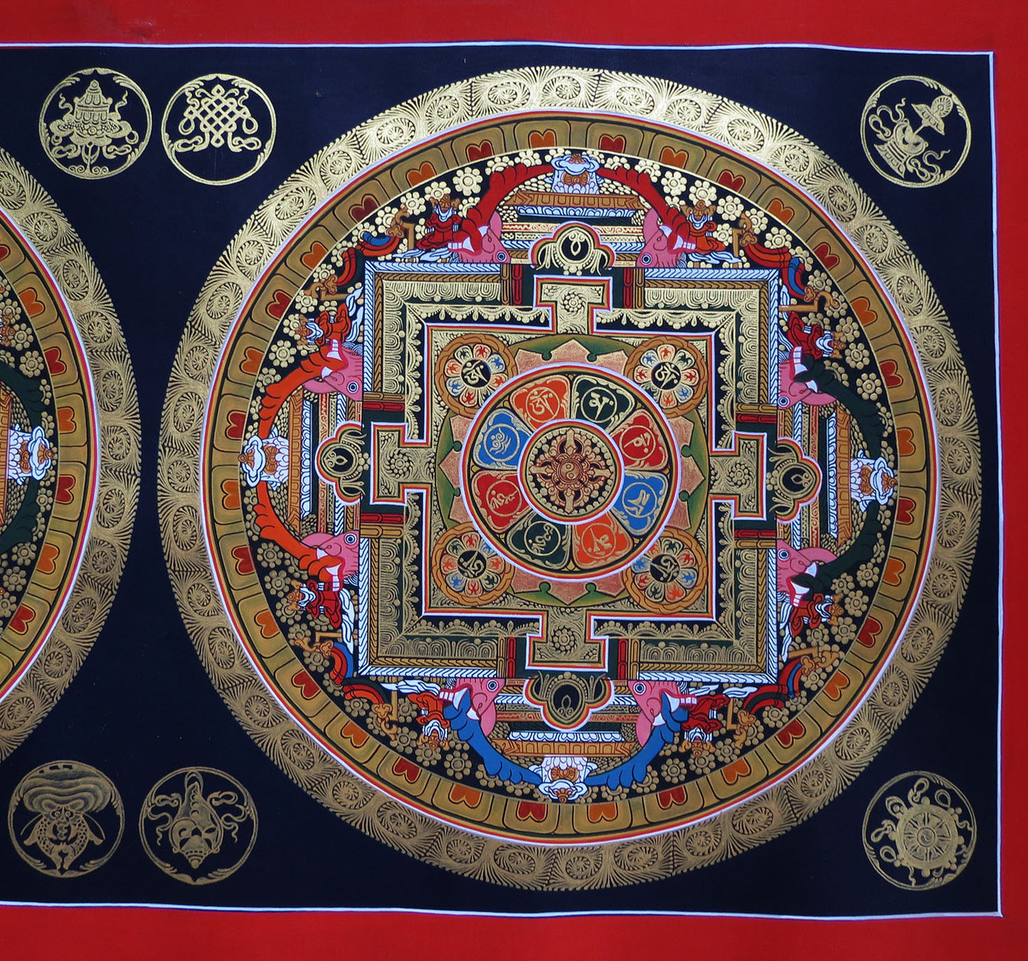 Tibetan Buddhism 8 Auspicious Lucky Sign Om Mantra Ritual Mandala Hand Painting Thangka