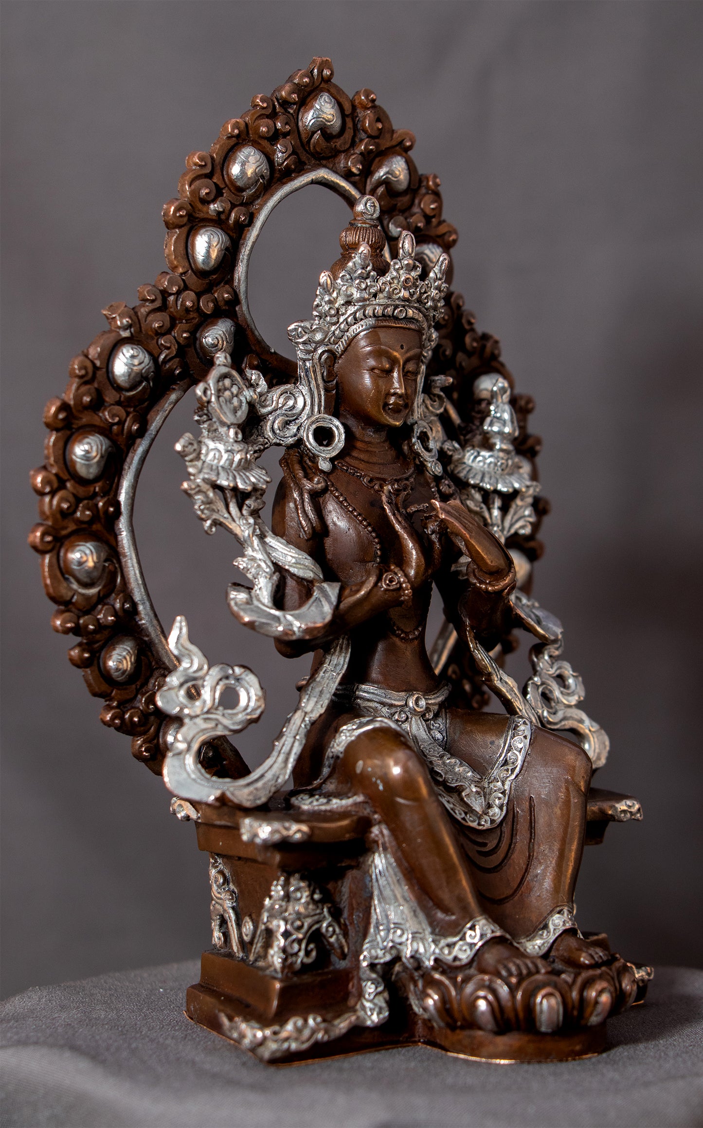 Tibetan Buddhism Lord Maitreya Buddha Silver Oxide Copper Statue Sculpture Figure Nepal free