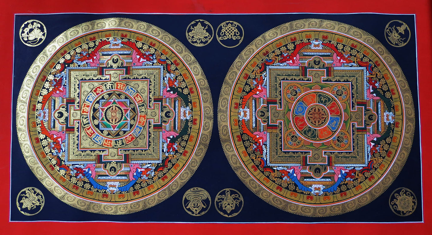 Tibetan Buddhism 8 Auspicious Lucky Sign Om Mantra Ritual Mandala Hand Painting Thangka