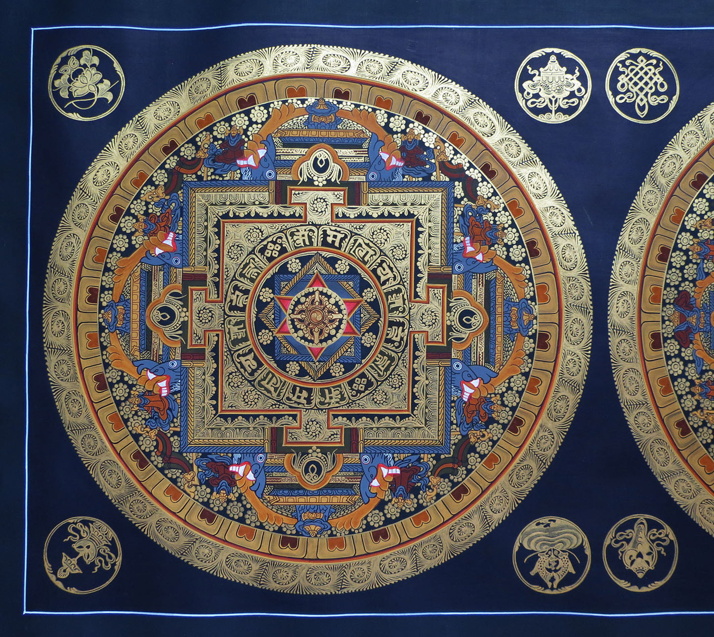 Buddhism Tibetan 8 Auspicious Lucky Sign Om Mantra Ritual Mandala Hand Painting Thangka