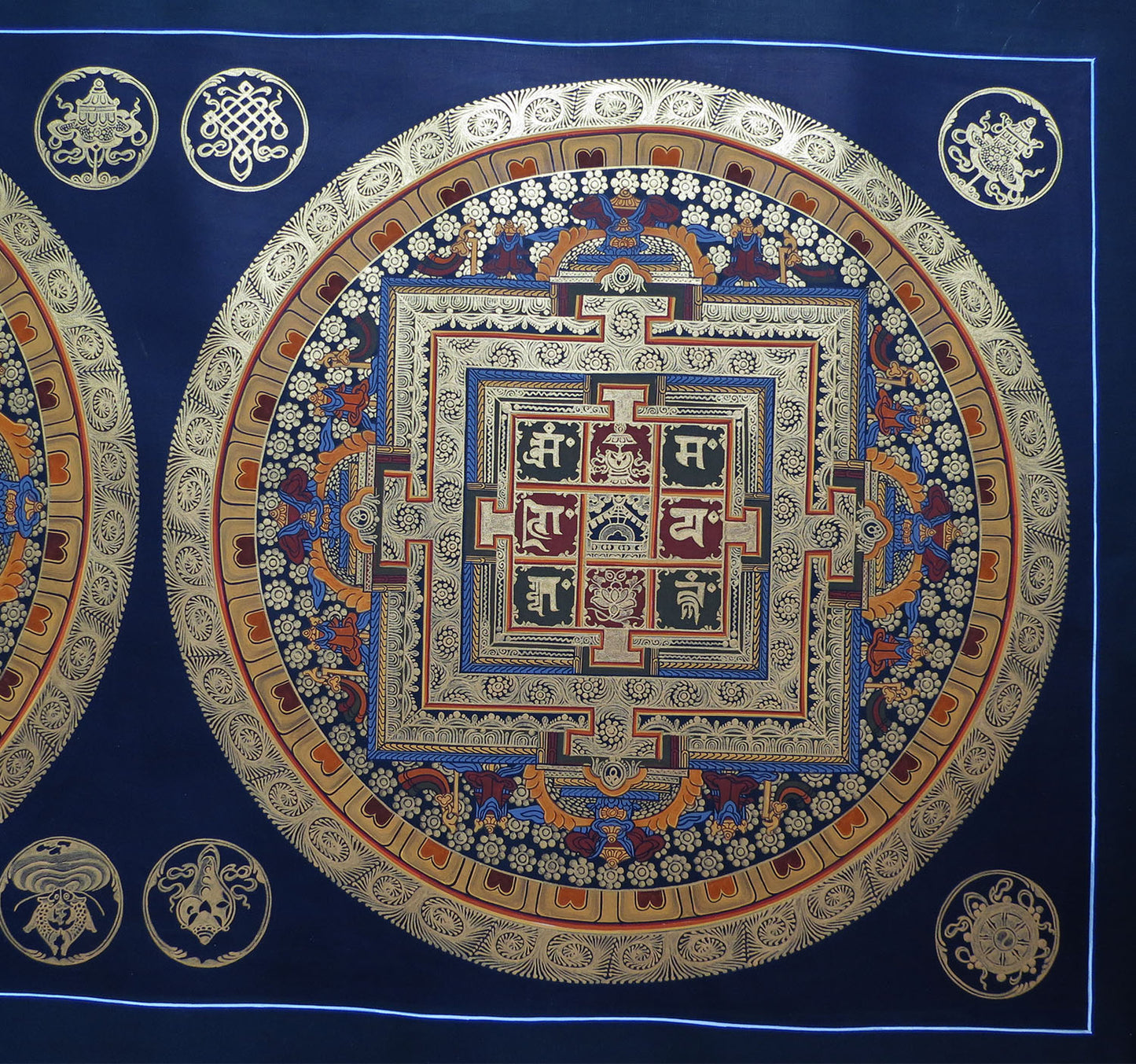 Buddhism Tibetan 8 Auspicious Lucky Sign Om Mantra Ritual Mandala Hand Painting Thangka