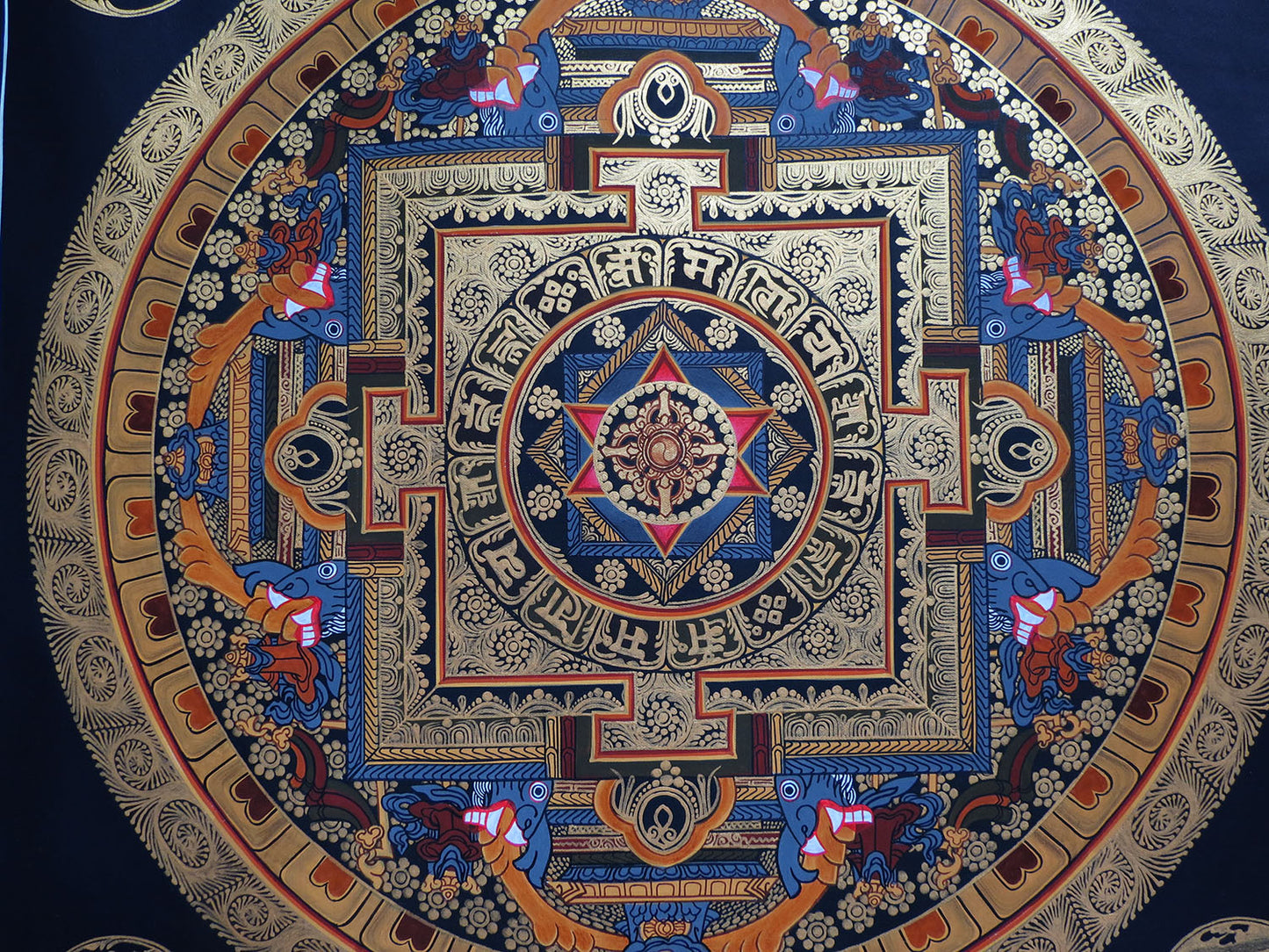 Buddhism Tibetan 8 Auspicious Lucky Sign Om Mantra Ritual Mandala Hand Painting Thangka