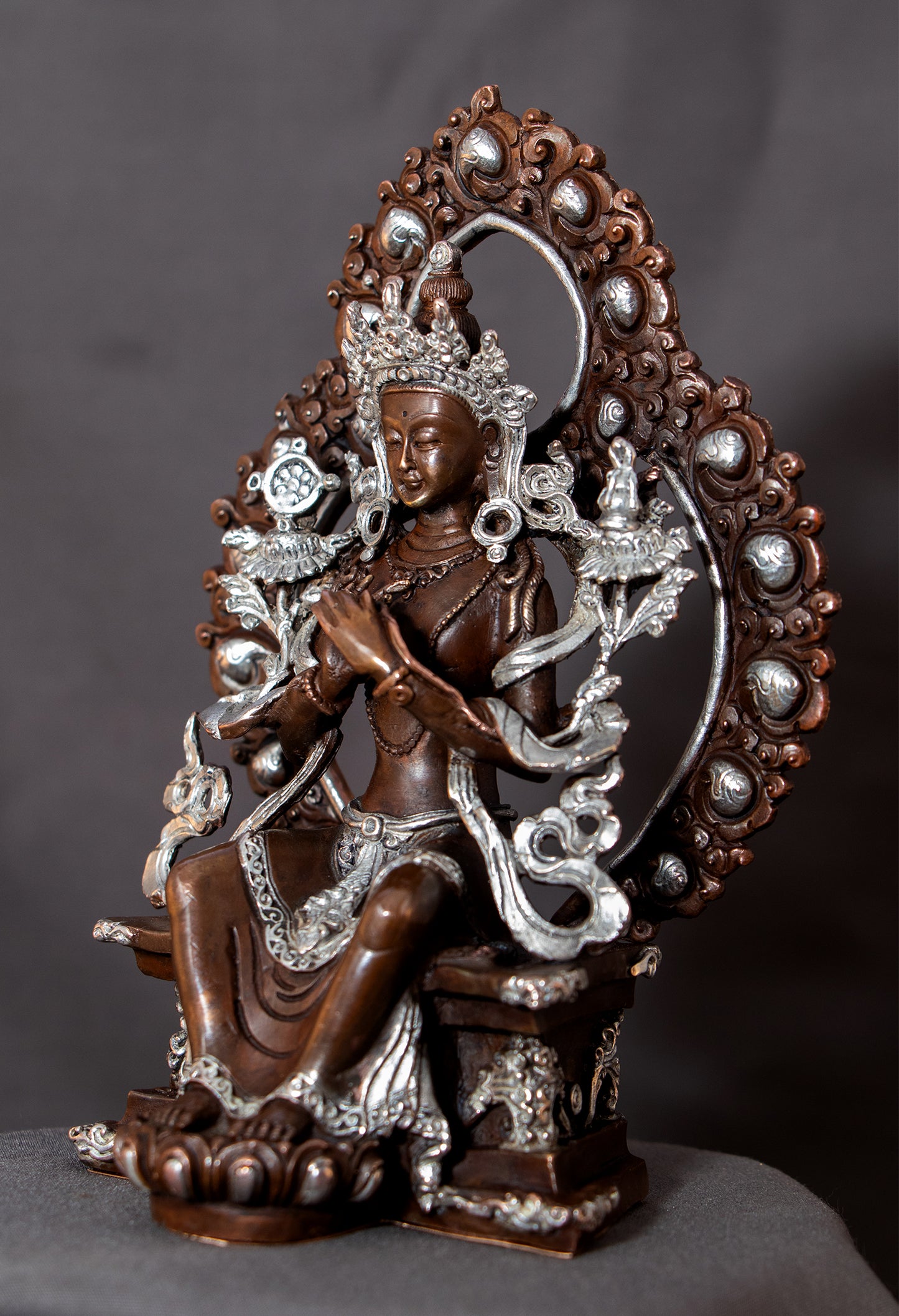 Tibetan Buddhism Lord Maitreya Buddha Silver Oxide Copper Statue Sculpture Figure Nepal free