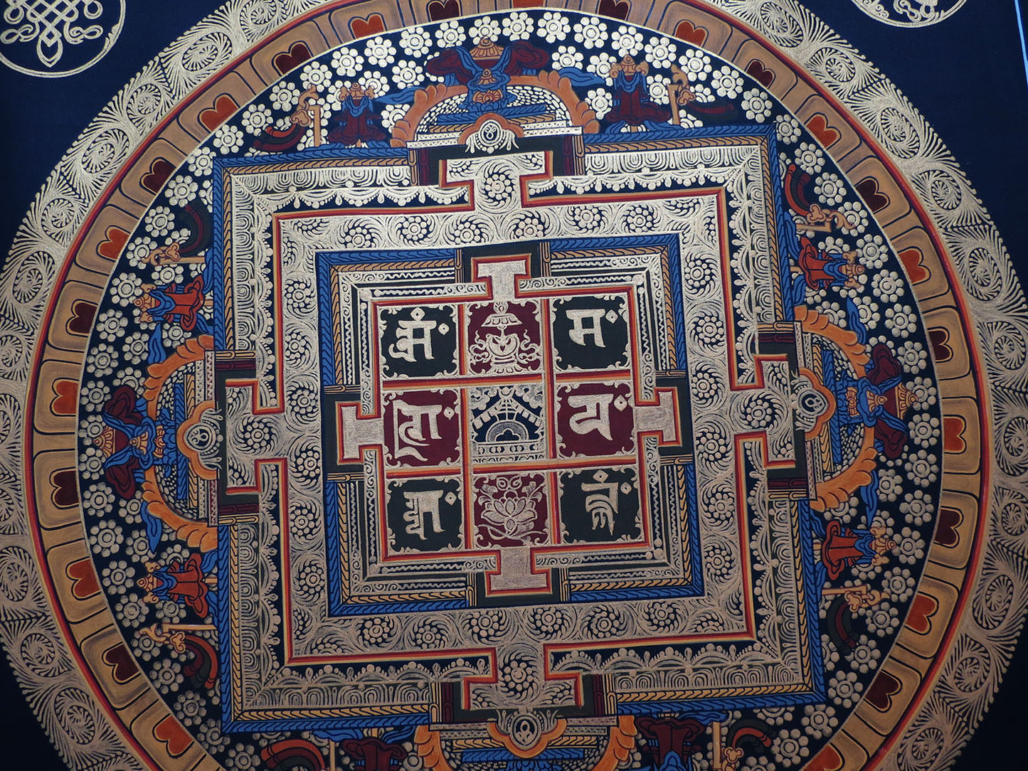 Buddhism Tibetan 8 Auspicious Lucky Sign Om Mantra Ritual Mandala Hand Painting Thangka