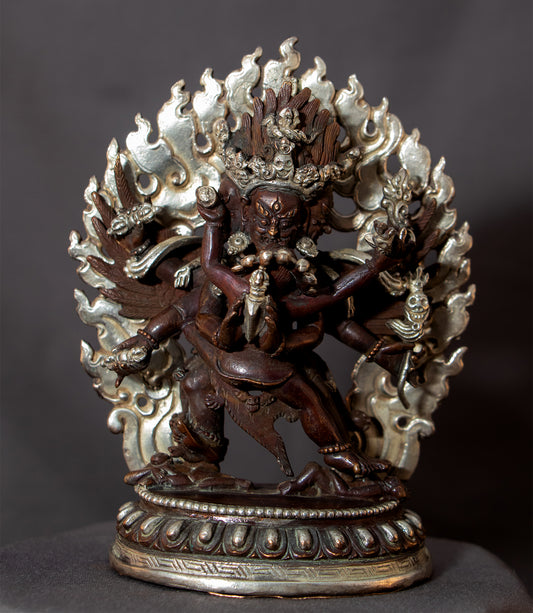 Tibetan Lord Vajra Killa Vajrakilaya Heruka 5" Copper Oxide Silver Plated Statue Figure Nepal