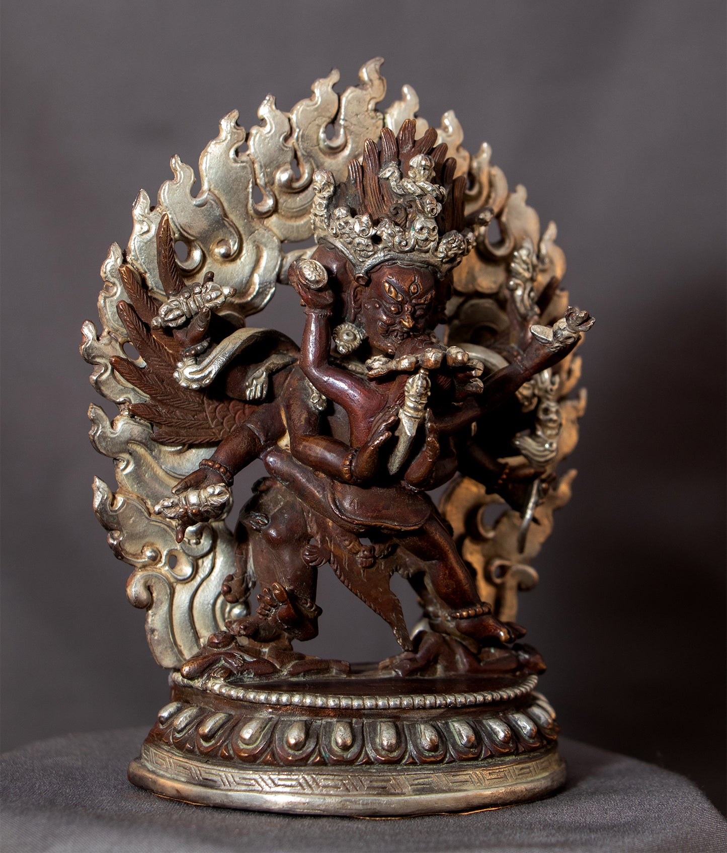 Tibetan Lord Vajra Killa Vajrakilaya Heruka 5" Copper Oxide Silver Plated Statue Figure Nepal